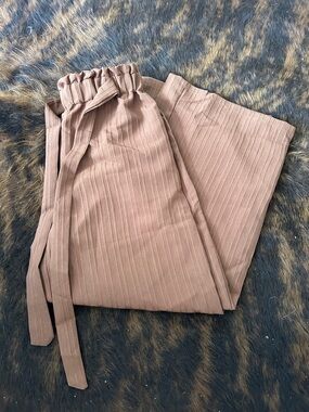 Pleated Tie-Waist Wide Leg Pants - Mauve Taupe